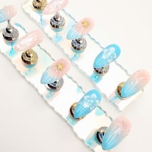 Handcrafted Beach Themed Med. Almond Press-On Nails Handmade